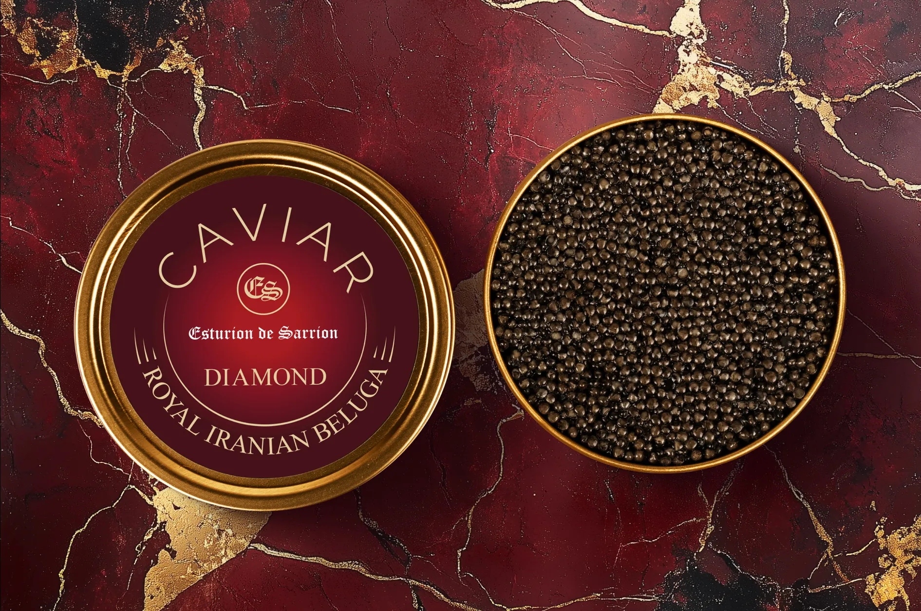 Lata de caviar Beluga (Huso huso) con grano perla de 3,5 mm